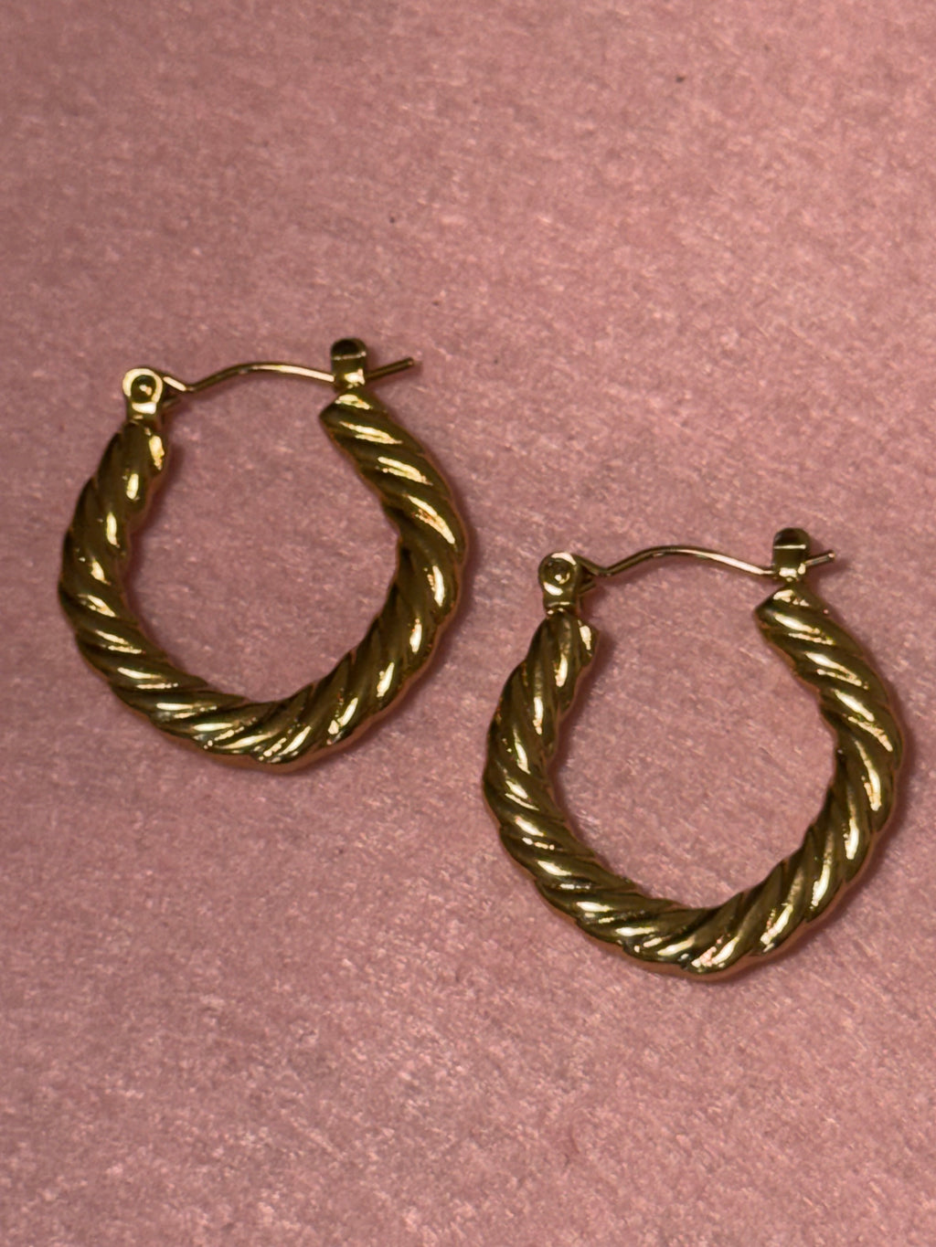 Stainless Steel Gold Twisted Hoop Earrings – Medium
