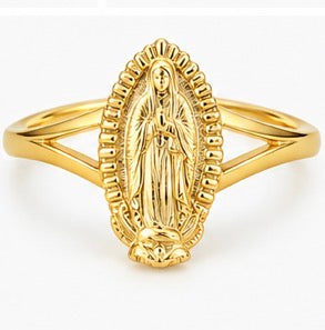 10K Yellow Gold Virgin of Guadalupe Ring – Size 6.75