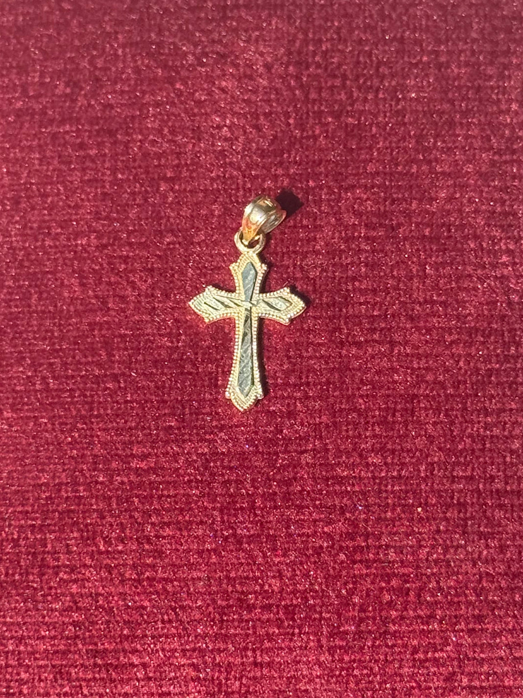 10K Gold Two-Tone Diamond-Cut Cross Pendant – 0.70”