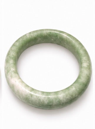 Natural Jade Bangle – Pale Sage Green & White Marbled – Large
