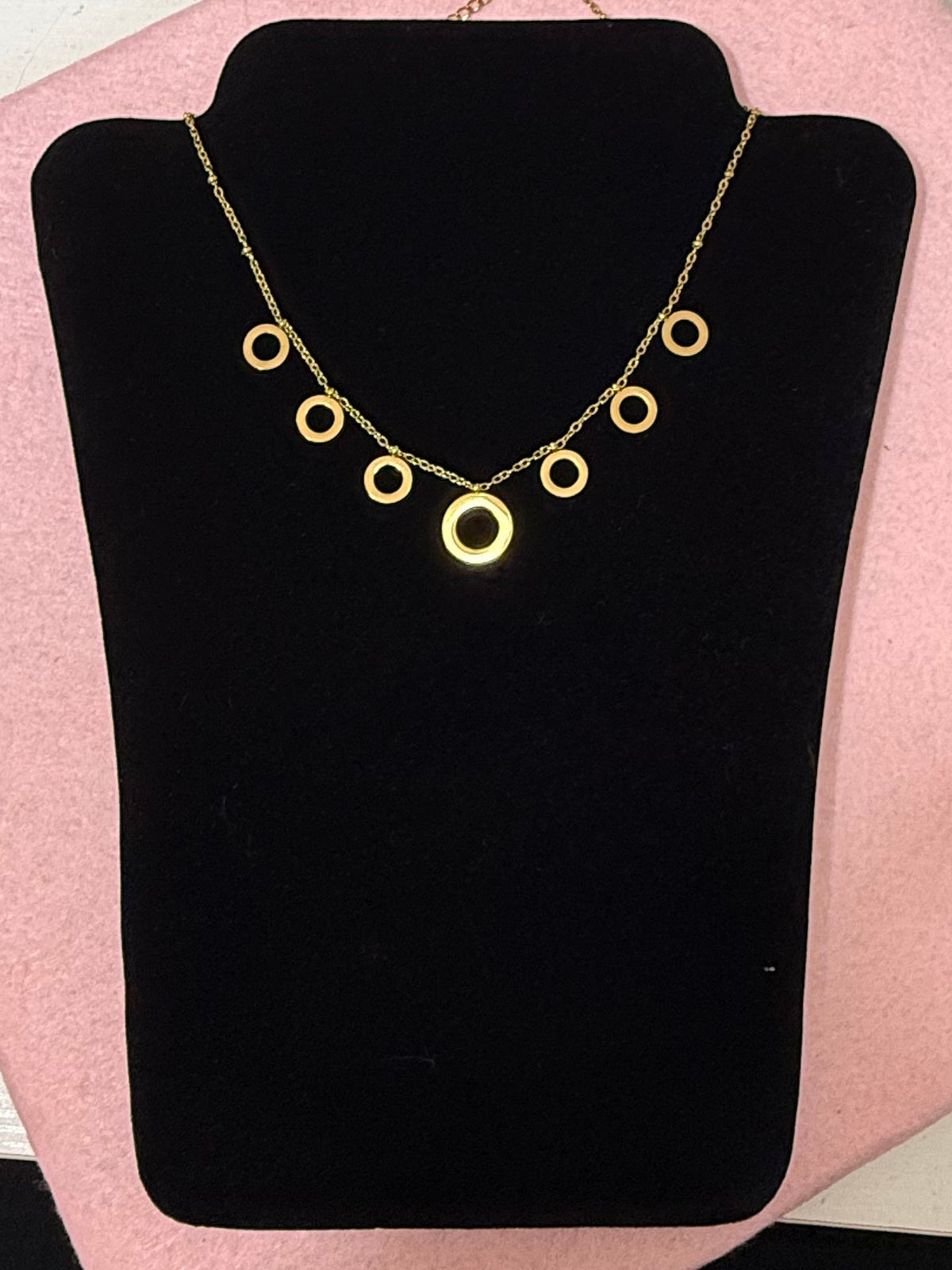 Stainless Steel Gold Circle Charm Necklace – 18”