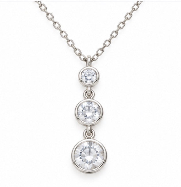 925 Sterling Silver Three-Stone Drop Necklace – 18"