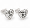 925 Sterling Silver Filigree Heart Stud Earrings