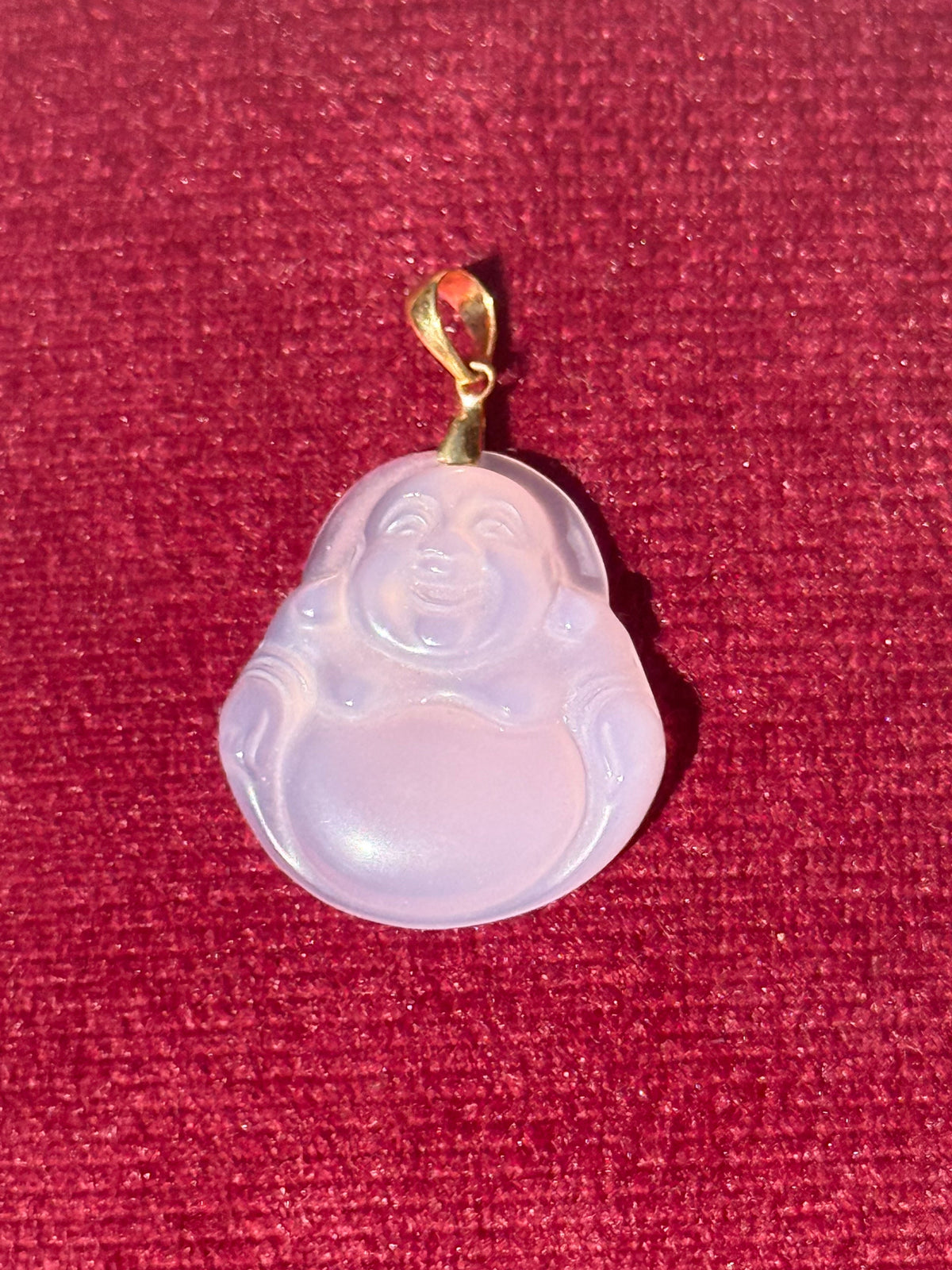 10K Gold Lavender Agate Laughing Buddha Pendant – Medium