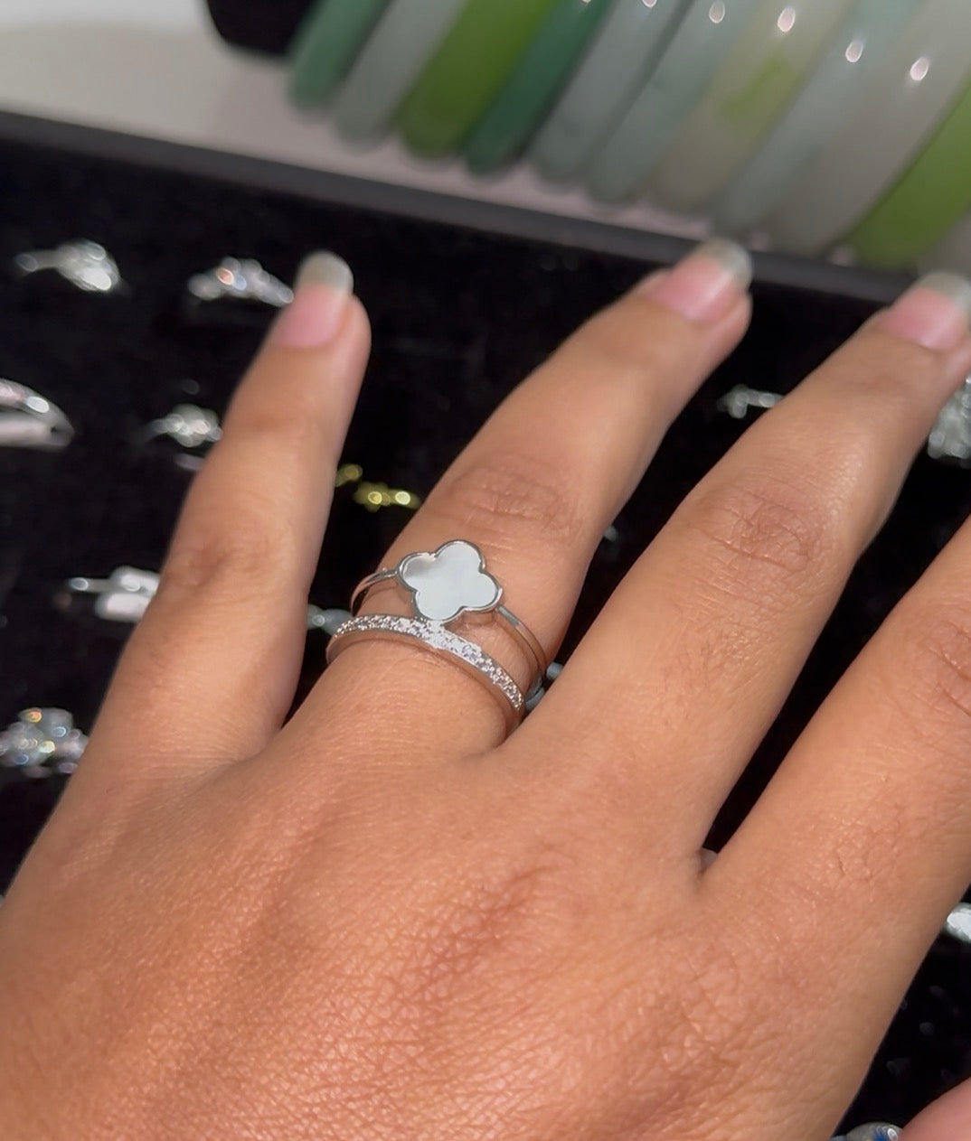 925 Sterling Silver Double Flower Adjustable Ring