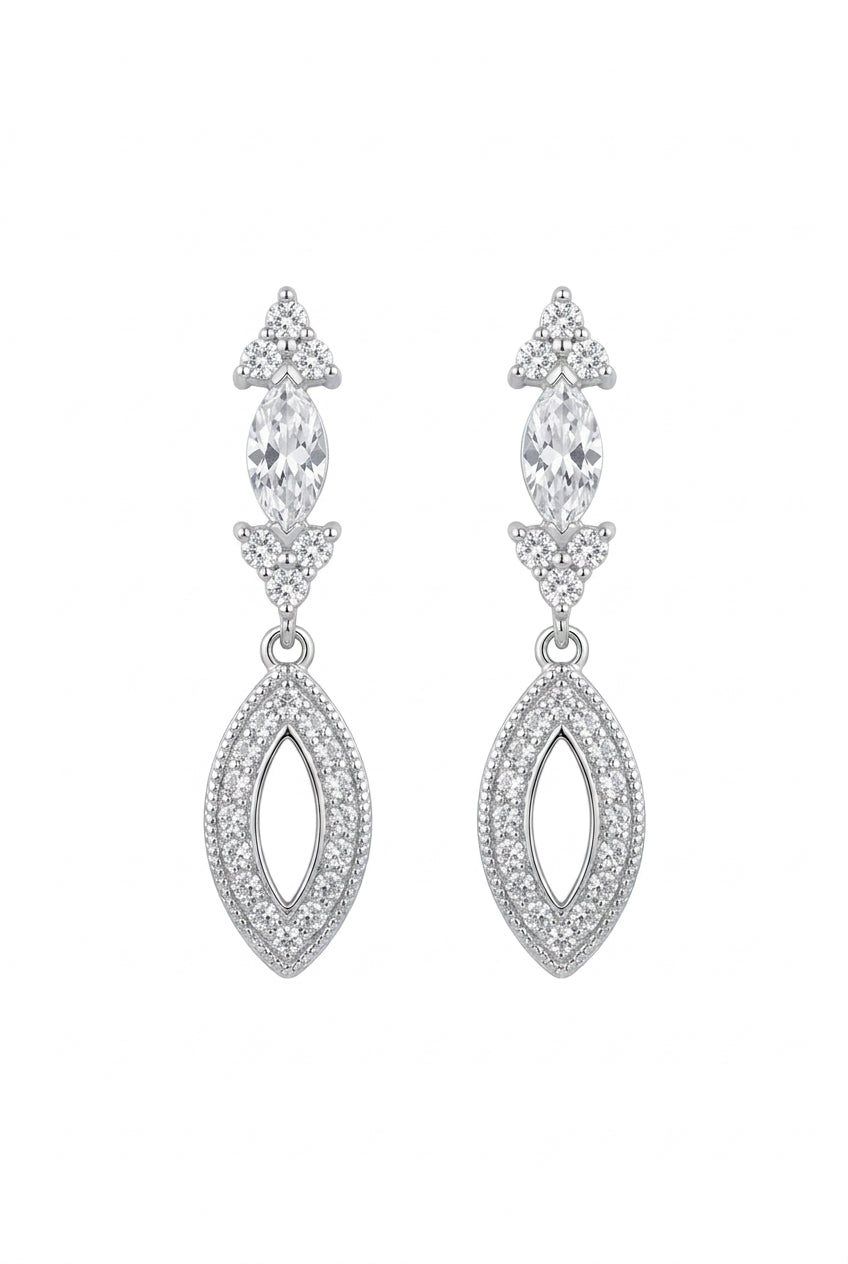 925 Sterling Silver Open Marquise Drop Earrings
