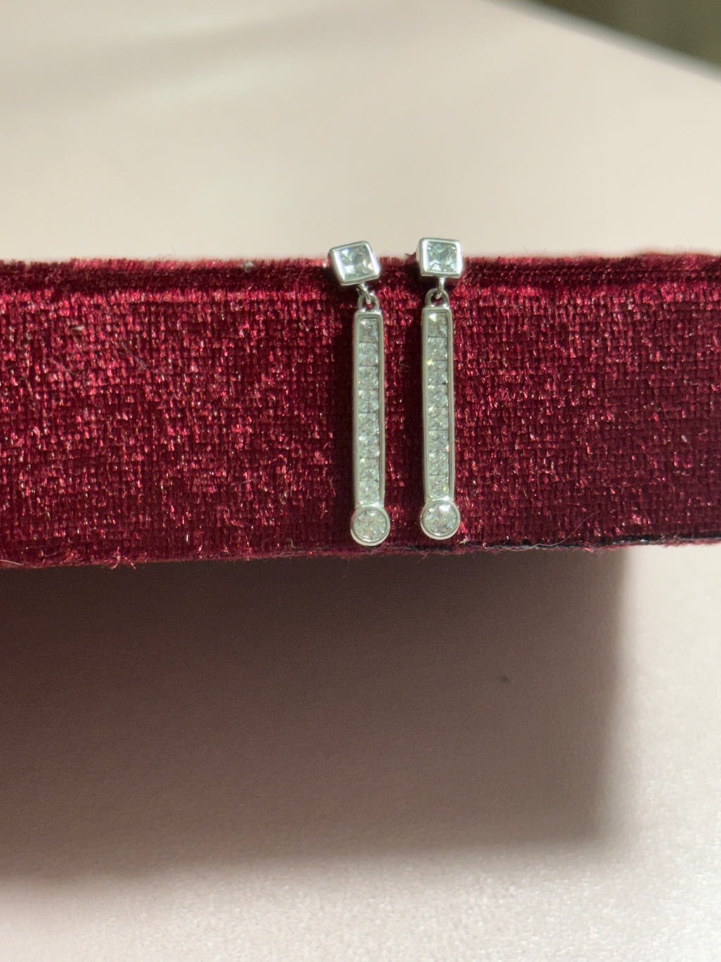 925 Sterling Silver Clear Stone Bar Drop Earrings