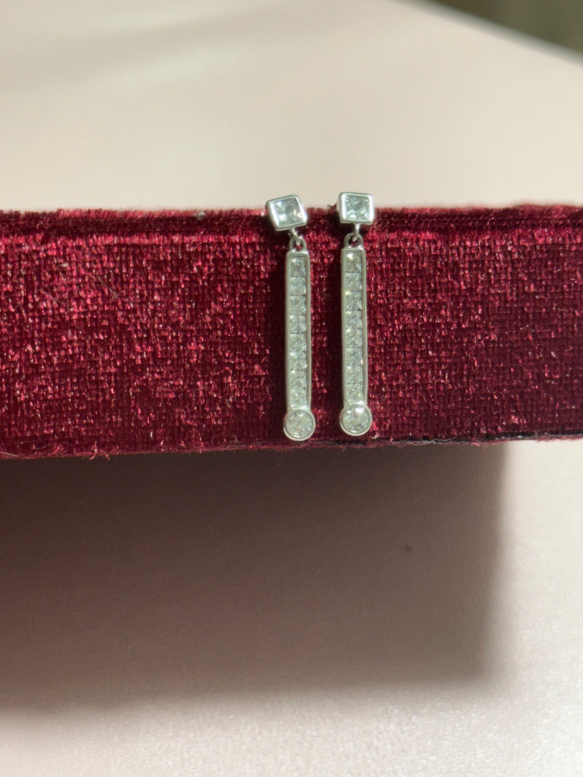 925 Sterling Silver Clear Stone Bar Drop Earrings