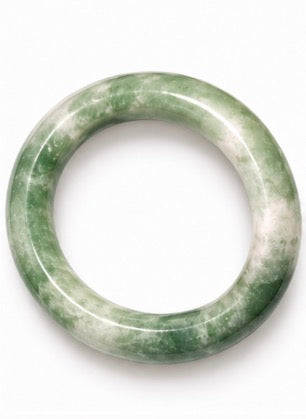Natural Grade A Jade Bangle – Moss Green & White Marbled – Small