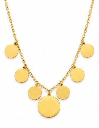 Gold Stainless Steel Multi-Disc Charm Necklace – 18"