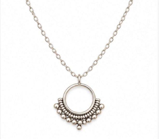 925 Sterling Silver Boho Beaded Circle Necklace – 18"