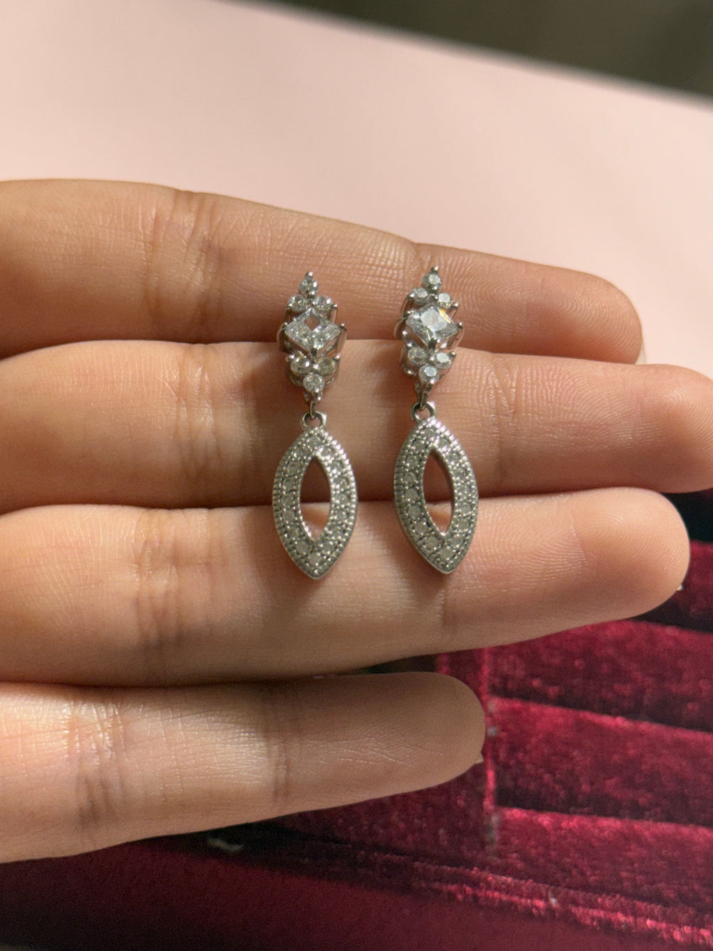 925 Sterling Silver Open Marquise Drop Earrings