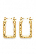 Stainless Steel Gold Hammered Rectangle Hoop Earrings – Medium