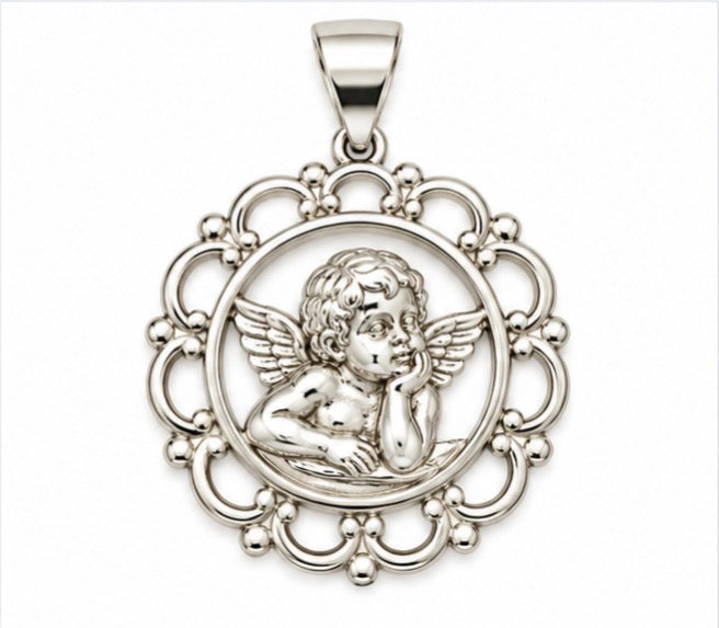 925 Sterling Silver Praying Angel Pendant – Round