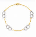 10K Two-Tone Gold Double Heart Anklet – 9” + 1” Adjustable