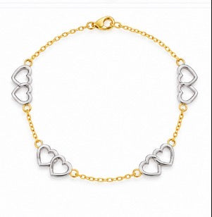 10K Two-Tone Gold Double Heart Anklet – 9” + 1” Adjustable