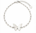 925 Sterling Silver Double Butterfly Paperclip Chain Bracelet 7-8"