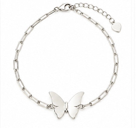 925 Sterling Silver Double Butterfly Paperclip Chain Bracelet 7-8"