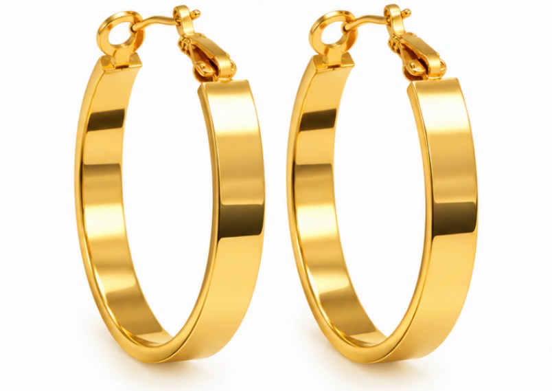 Stainless Steel Gold Flat Hoop Earrings – 3 Sizes