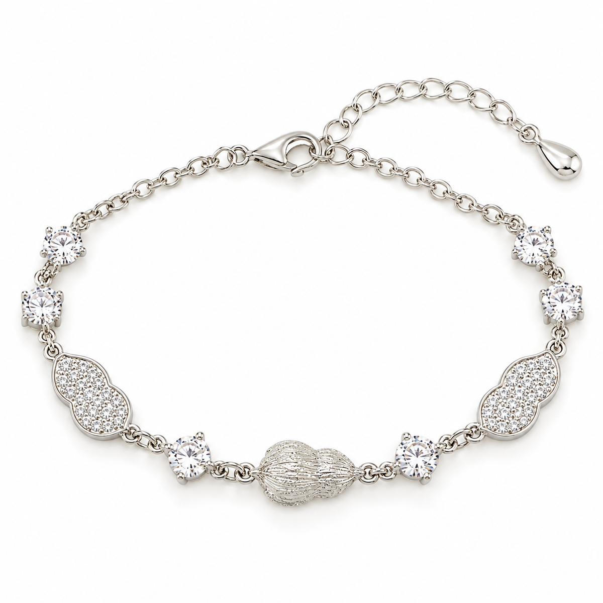 925 Sterling Silver Sparkling Pear-Shaped Bracelet – 8" Adjustable