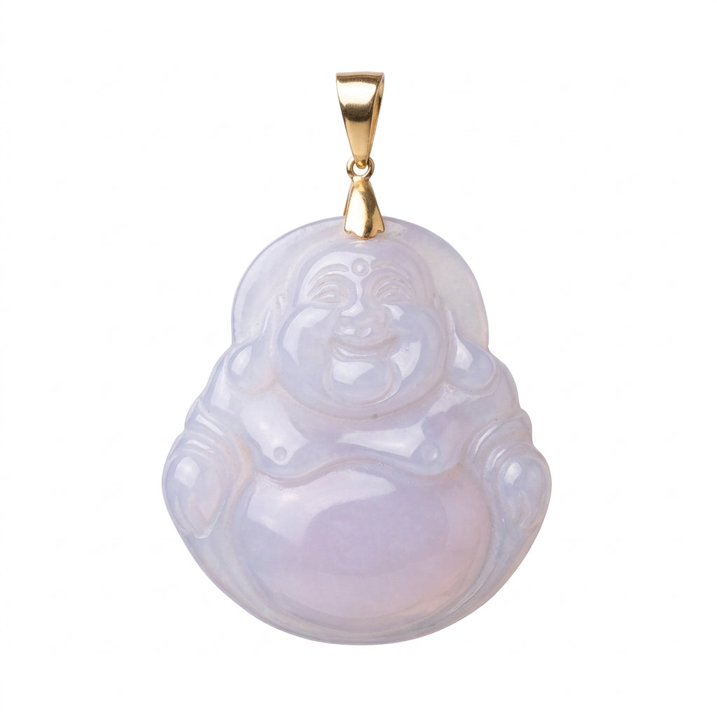10K Gold Lavender Agate Laughing Buddha Pendant – Large
