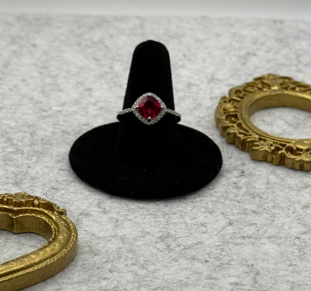 925 Sterling Silver Hot Pink CZ Halo Ring - Size 8