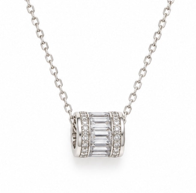 925 Sterling Silver Baguette CZ Barrel Necklace - 18"