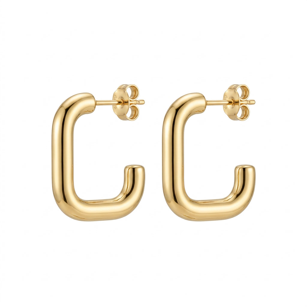 Stainless Steel Gold J-Hoop Earrings – Medium