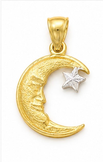 10K Two-Tone Moon & Star Pendant