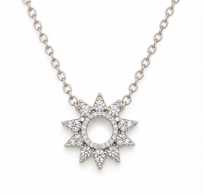 925 Sterling Silver Sunburst Necklace - 18"