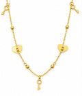 10K Yellow Gold Heart & Key Charm Anklet – 9” + 1” Adjustable
