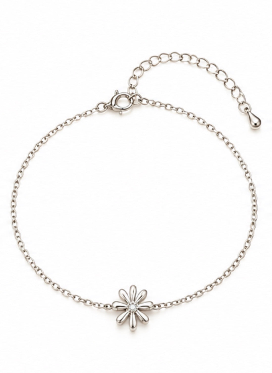 925 Sterling Silver Six-Petal Flower Bracelet – 7" Adjustable