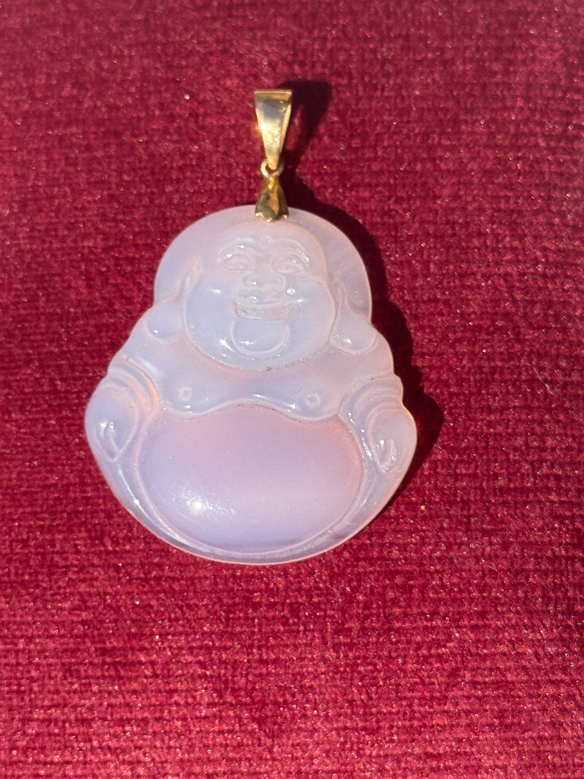 10K Gold Lavender Agate Laughing Buddha Pendant – Large