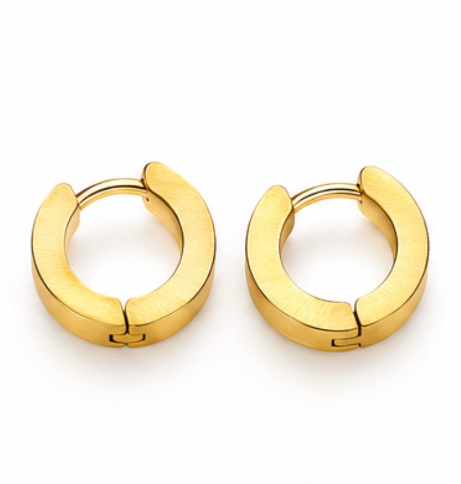 Gold Stainless Steel Classic Huggie Hoop Earrings