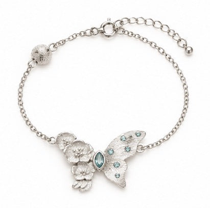 925 Sterling Silver Textured Butterfly Bracelet - 7" Adjustable