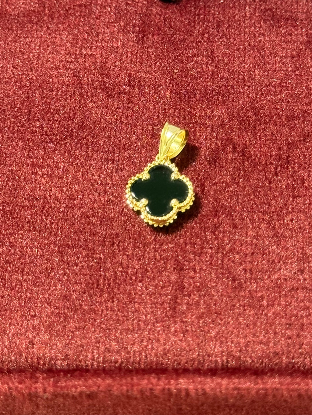14K Gold Black Four-Leaf Clover Pendant