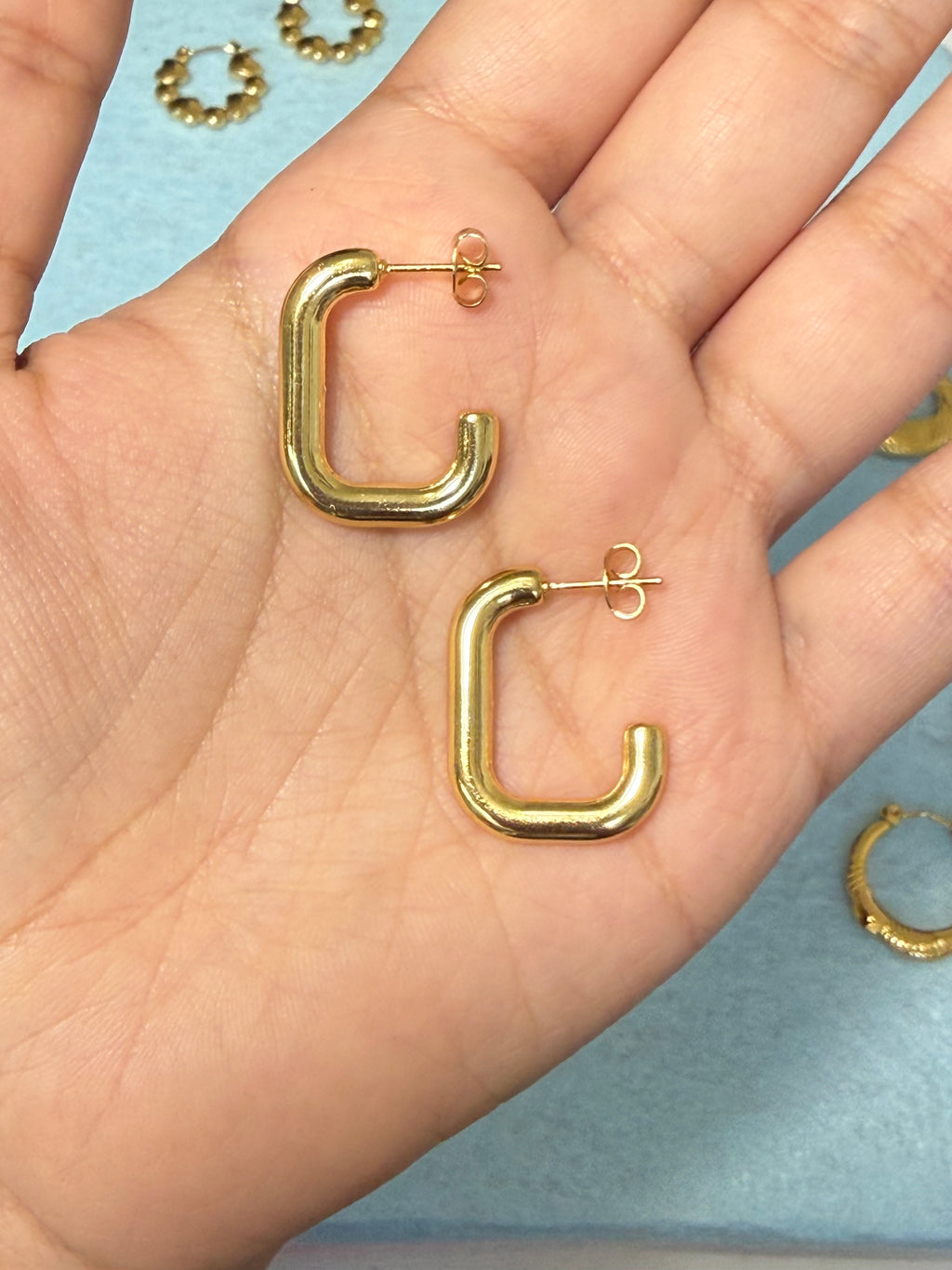 Stainless Steel Gold J-Hoop Earrings – Medium