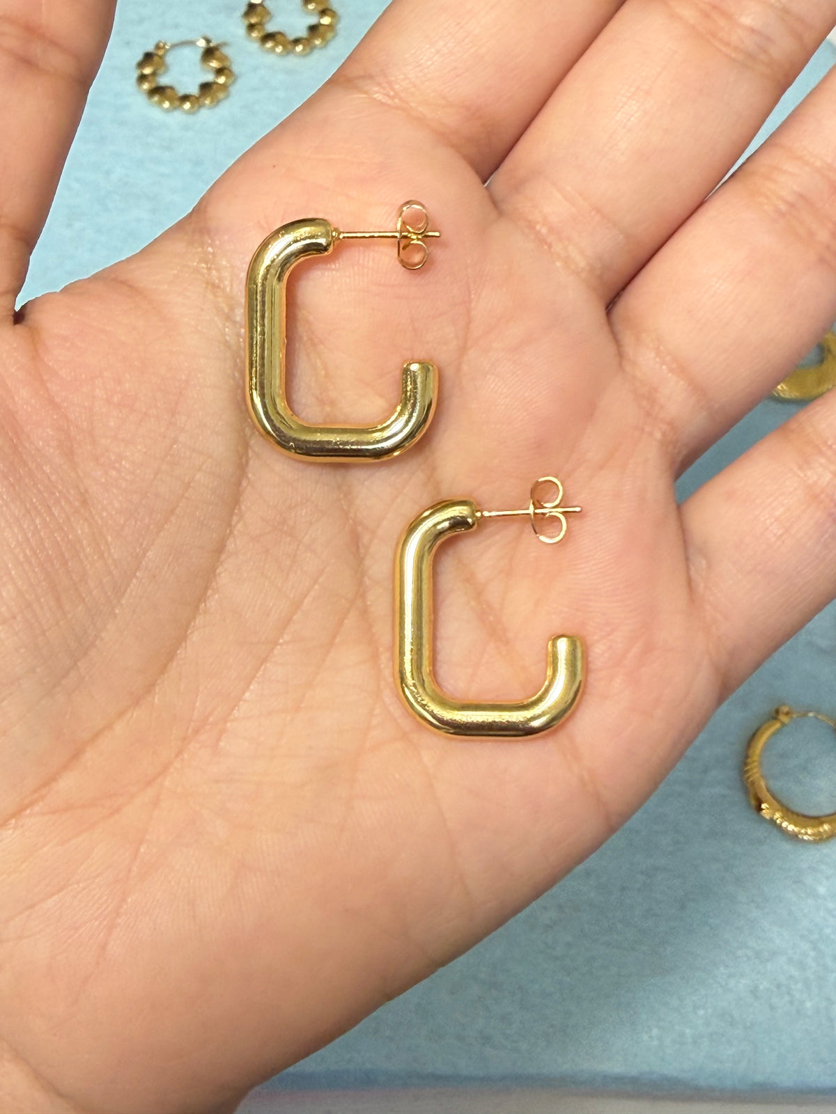 Stainless Steel Gold J-Hoop Earrings – Medium