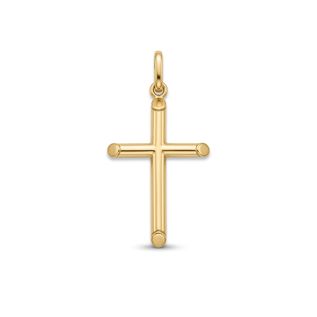 10K Gold Minimalist Tube Cross Pendant – 1”