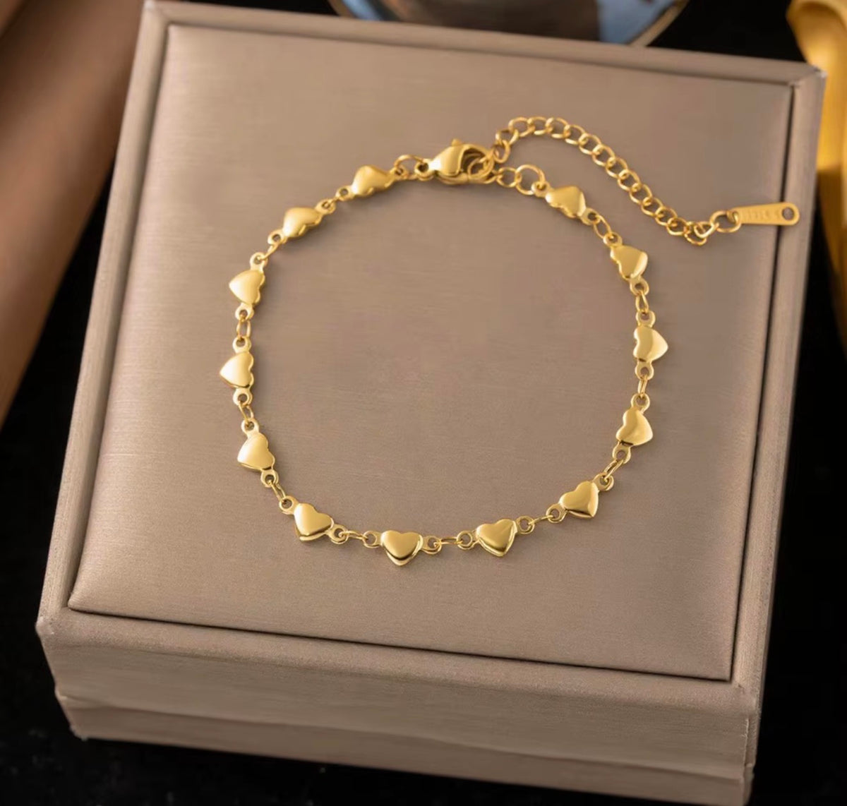 Stainless Steel Gold Heart Link Bracelet – 8" Adjustable