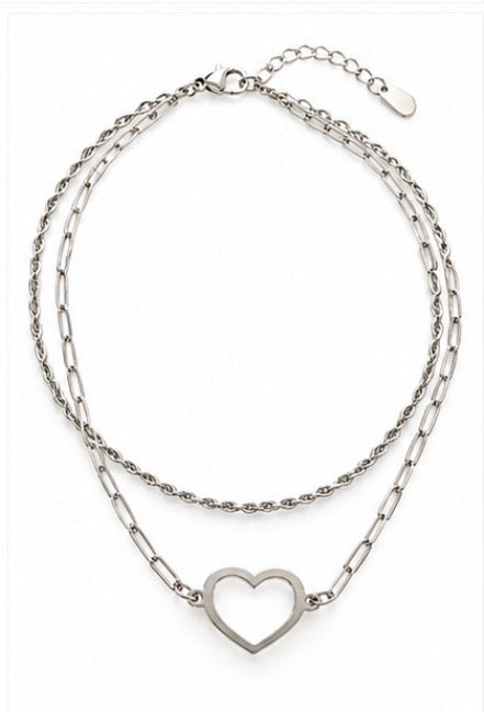 925 Sterling Silver Double-Layered Open Heart Anklet – Adjustable