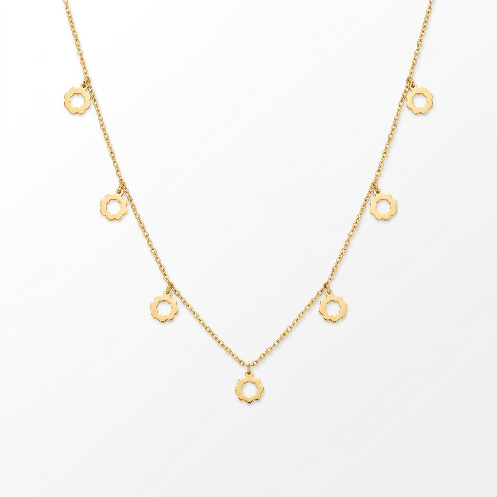 18K Gold Floral Charm Necklace – 18”
