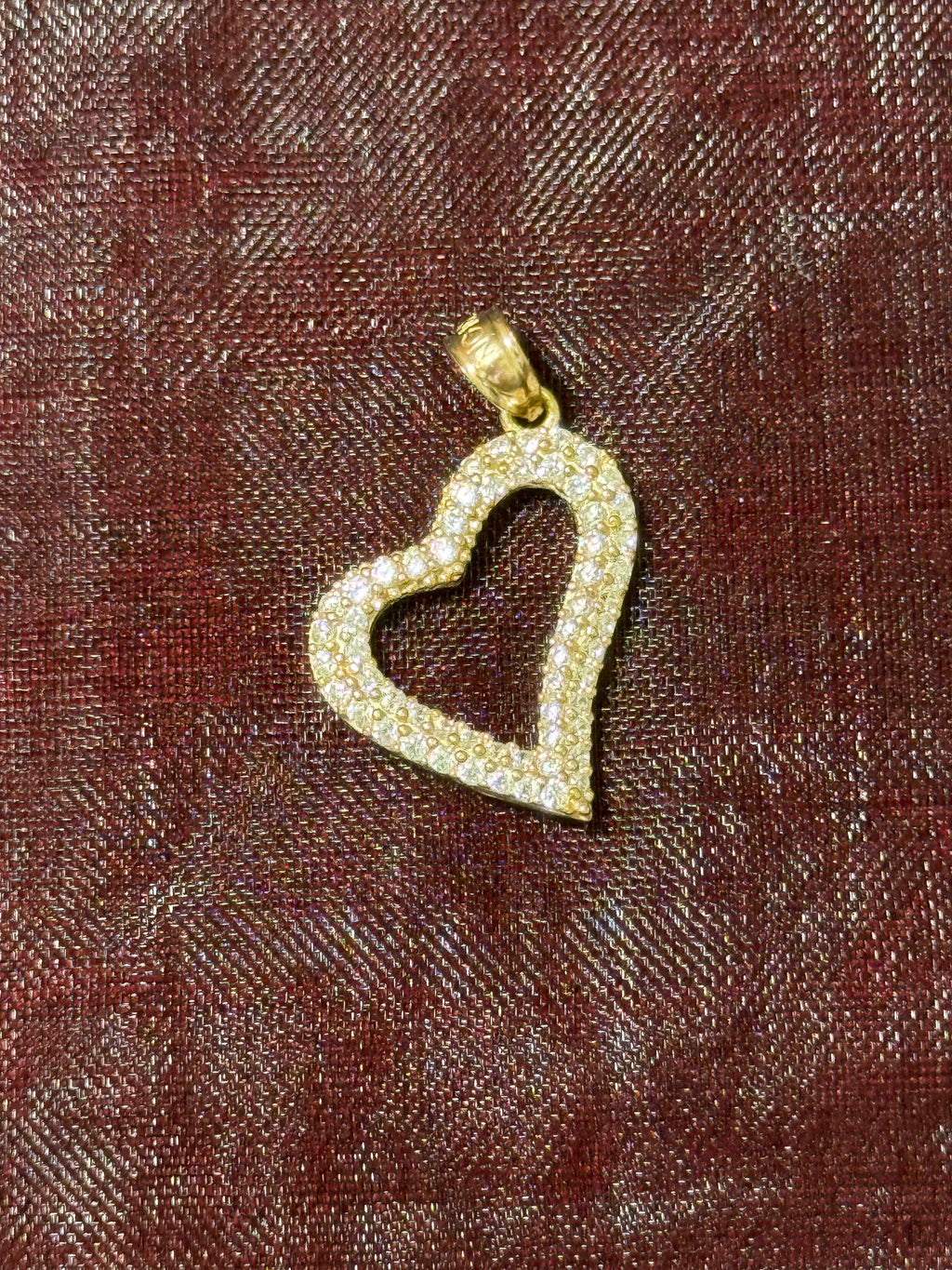 10K Yellow Gold Asymmetrical CZ Heart Pendant