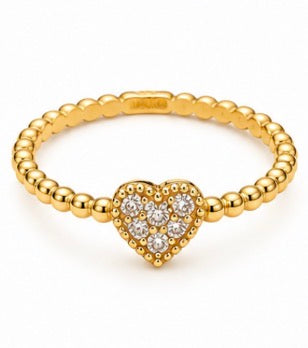 10K Gold CZ Heart Beaded Ring – Size 7