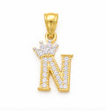10K Gold Crown Letter N Pendant