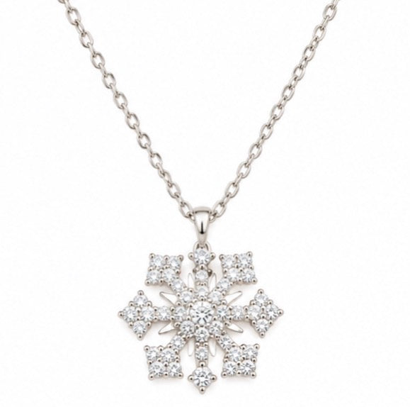 925 Sterling Silver Sparkling Snowflake Necklace – 18"