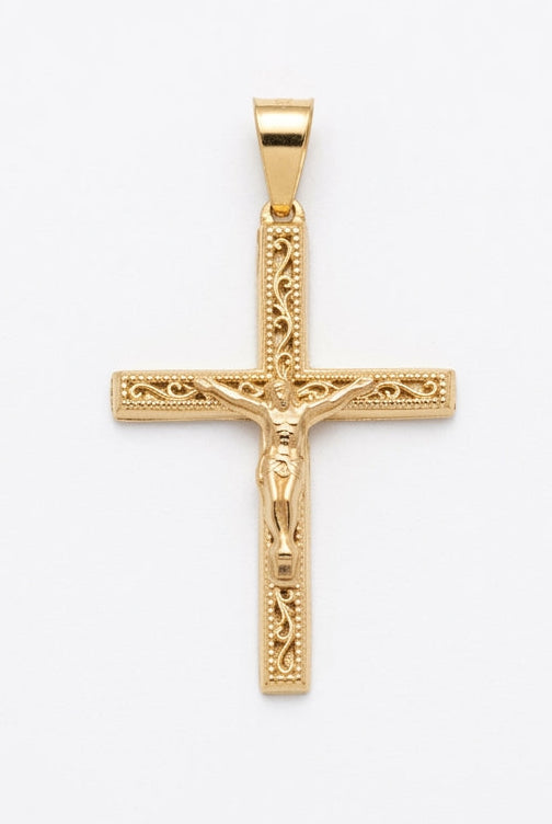 14K Gold Detailed Crucifix Pendant – 1.5”