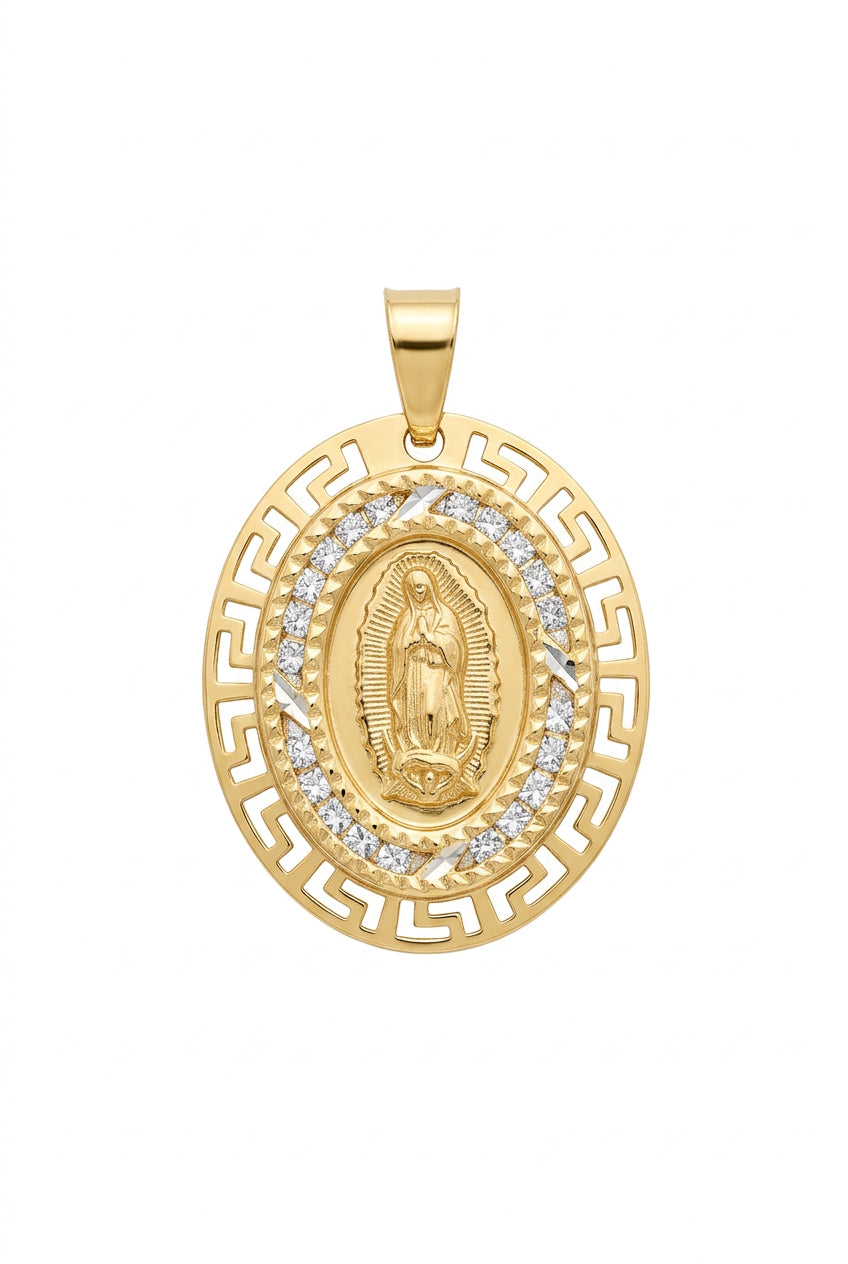 14K Gold Diamond-Cut Oval Our Lady of Guadalupe Pendant – Medium
