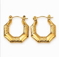 Stainless Steel Gold Textured J-Hoop Earrings – Medium