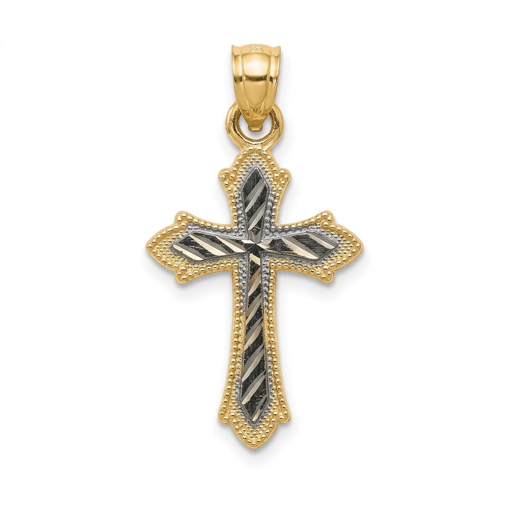 10K Gold Two-Tone Diamond-Cut Cross Pendant – 0.70”